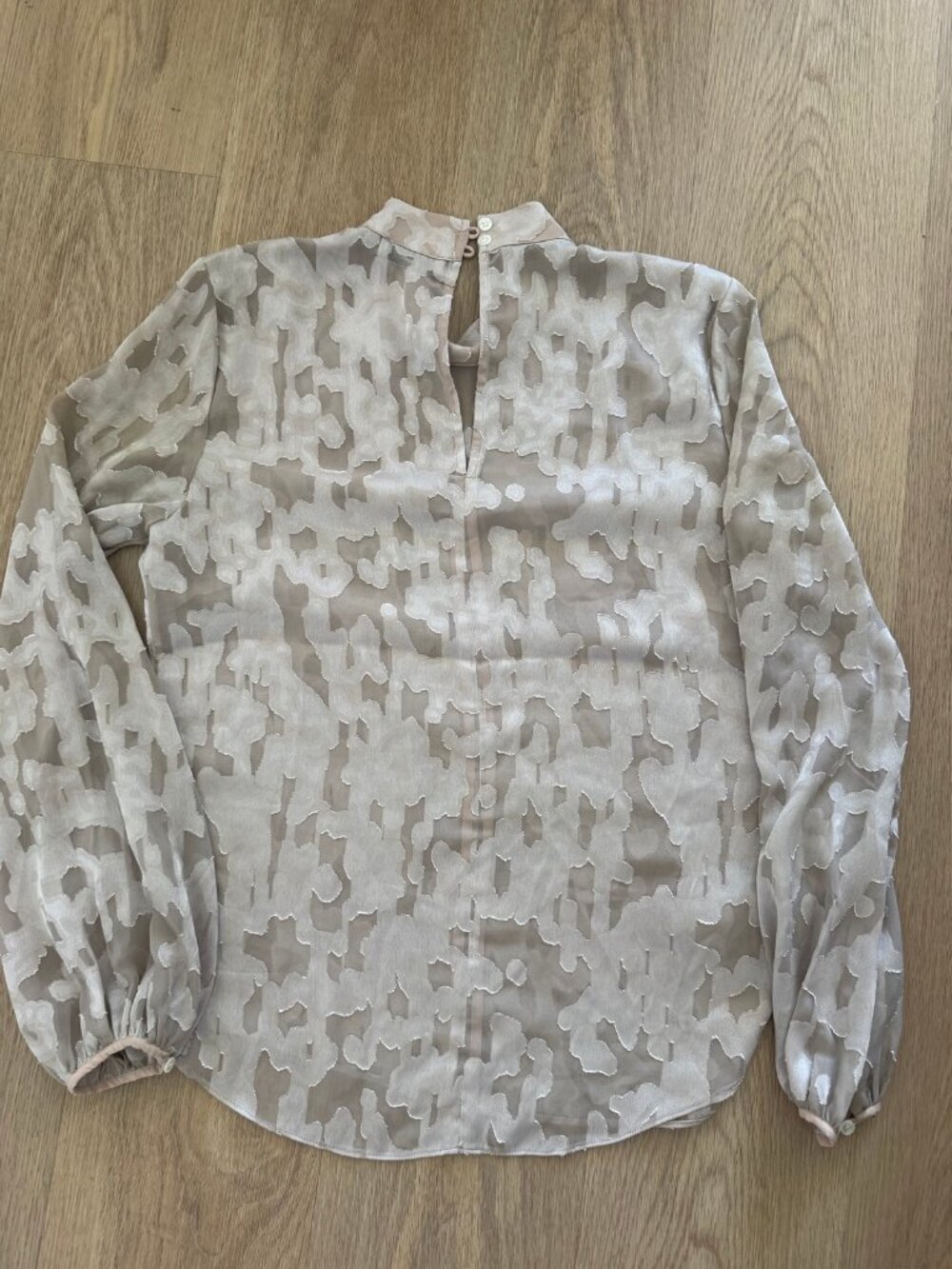 Babaton Beige Sheer Patterned Blouse Mock Neck Size M
